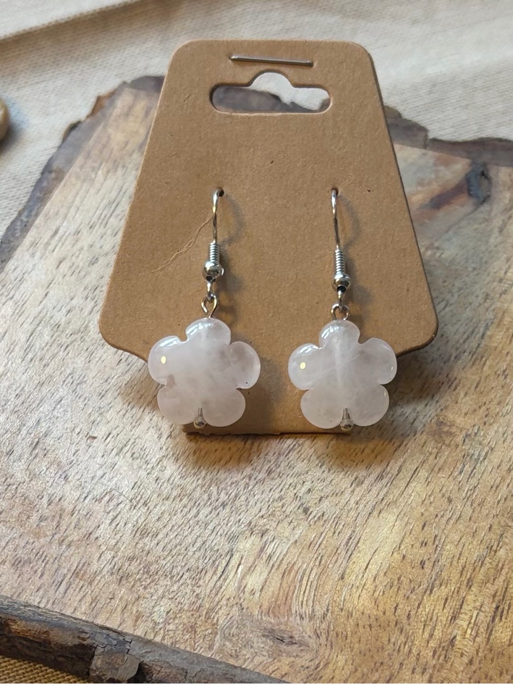 Silver Rose Quartz Flower Earrings